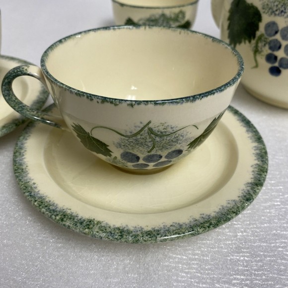 7pc Vintage England Handpaint Poole Pottery Green Vineyard Grape Teapot cup set - Picture 12 of 16